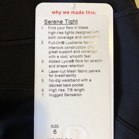 Lululemon Serene tight size 6 - Picture 5 of 5